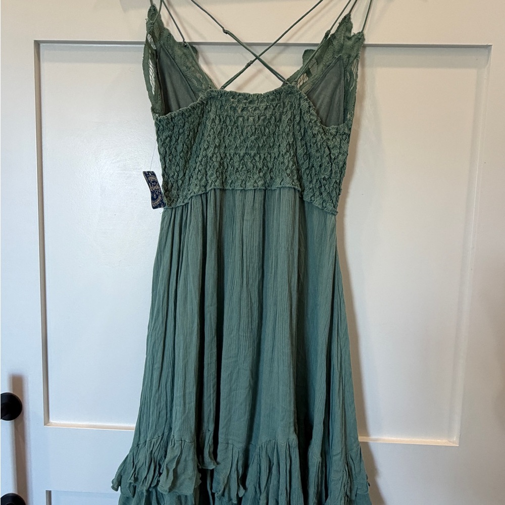 Free People Short Crochet Bodice Spaghetti Strap Dress in Sage Green - Picture 3 of 10
